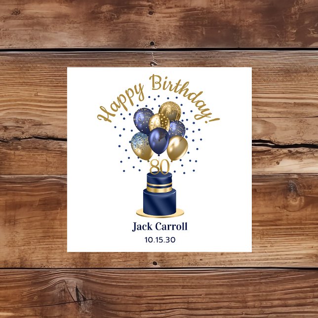 80th Birthday Navy Blue Balloon Cake Napkins (Creator Uploaded)