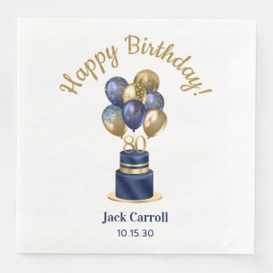 80th Birthday Navy Blue Balloon Cake Paper Dinner Napkins