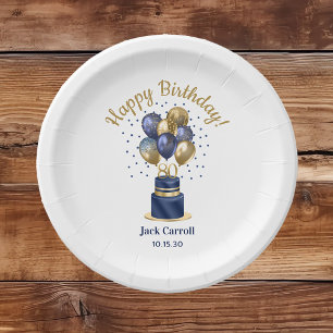 80th Birthday Navy Blue Balloon Cake Paper Plates
