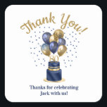 80th Birthday Navy Blue Balloon Cake Thank You Square Sticker<br><div class="desc">These fabulous men's 80th birthday party square thank you stickers featuring a 2-layer navy blue and gold cake with navy blue and gold balloons, the number 80 in gold would be perfect for thanking guests after your 80th birthday celebration. They are traditional and classic while being fresh, modern and contemporary....</div>