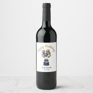 80th Birthday Navy Blue Balloon Cake Wine Label
