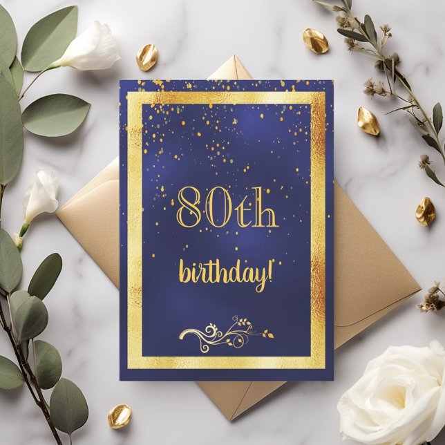 80th birthday navy blue gold invitation (Creator Uploaded)