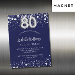 80th birthday navy blue silver stars luxury magnetic invitation<br><div class="desc">A modern,  stylish and glamorous magnetic invitation for a 80th birthday party.  A navy blue background,  decorated with faux silver stars. Personalize and add your name and party details.  Number 80 is written with a balloon style font.</div>