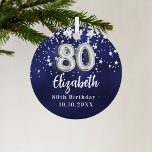 80th birthday navy blue silver stars metal ornament<br><div class="desc">A navy blue background color with faux silver stars. The blue color is uneven.  Add your name,  text/date</div>