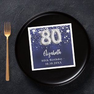 80th birthday navy blue silver stars napkins