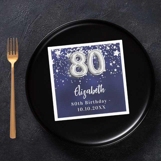 80th birthday navy blue silver stars napkins (Creator Uploaded)