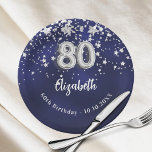80th Birthday navy blue silver stars Paper Plates<br><div class="desc">For a 80th birthday celebration. A navy blue background color with faux silver stars. The blue color is uneven.  Add your name,  text.</div>