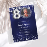 80th birthday navy blue silver stars photo invitation<br><div class="desc">A modern,  stylish photo invitation for a 80th birthday party.  A navy blue background,  decorated with stars. The blue color is uneven. Personalize and add your photo and party details.</div>