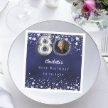 80th birthday navy blue silver stars photo napkins<br><div class="desc">Navy blue uneven colored background, decorated with faux silver stars. Personalize and add a photo, name, age, date. Celebrate in Style – 80th Birthday Blue & Gold Photo Napkins Add a personal touch to your milestone celebration with these elegant 80th birthday napkins. Featuring a stylish blue background, silver looking stars,...</div>