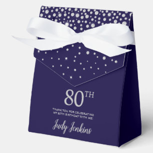 80th Birthday Navy Blue Sparkly Thank You Favor Boxes