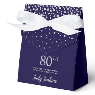 80th Birthday Navy Blue Sparkly Thank You Favor Boxes