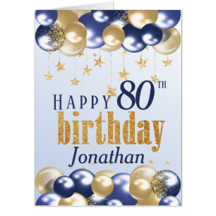 80th Birthday Navy Gold Glitter Oversized Card