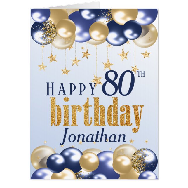 80th Birthday Navy Gold Glitter Oversized Card (Front)