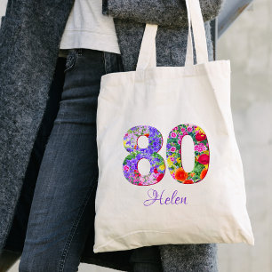 80th Birthday Neighbor Gift – Floral Name 80 Years Tote Bag