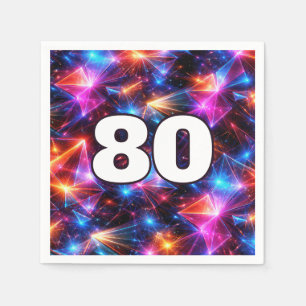 80th Birthday Neon Polygon Abstract  Napkins