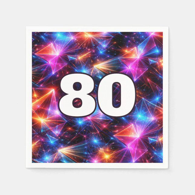 80th Birthday Neon Polygon Abstract  Napkins (Front)