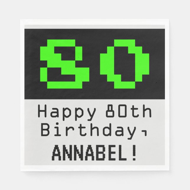 80th Birthday - Nerdy / Geeky Style "80" & Name Napkins (Front)