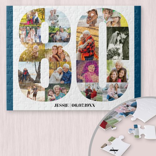 80th Birthday Number 80 Custom Photo Collage Jigsaw Puzzle