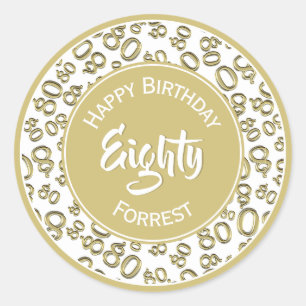 80th Birthday Number 80 Pattern Gold and White Classic Round Sticker