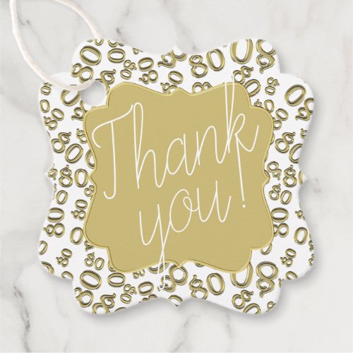 80th Birthday Number 80 Pattern Gold and White Favor Tags
