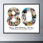 80th Birthday Number 80 Photo Collage Anniversary Poster<br><div class="desc">Mark eighty years of wonderful memories and adventures with this captivating 80th Birthday Number Photo Collage. This customizable template is the perfect blend of creativity and sentiment, allowing you to create a truly memorable gift for your loved one's special day. Capture the essence of ten incredible years in a single...</div>