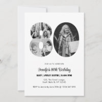 80th Birthday Number 80 Photo Collage Black White