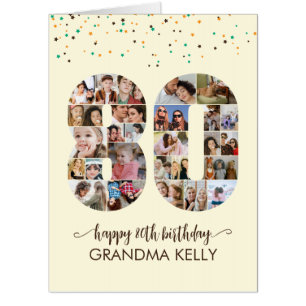 80th Birthday Number 80 Photo Collage Cream Yellow Card