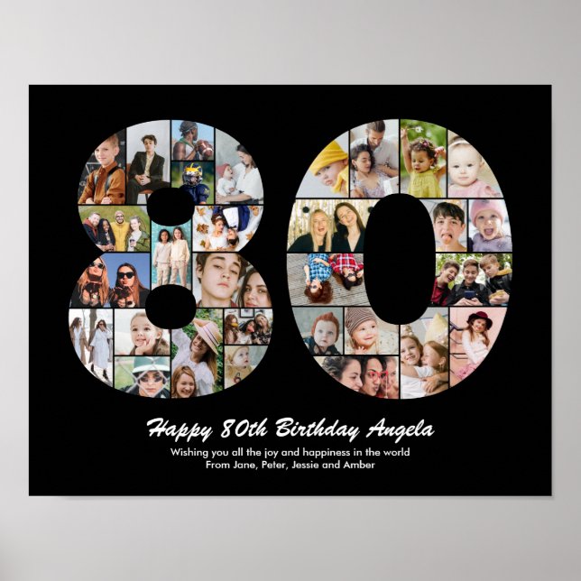 80th Birthday Number 80 Photo Collage Gift Poster (Front)
