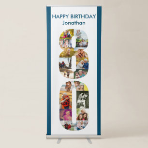 80th Birthday Number 80 Photo Collage Retractable Banner