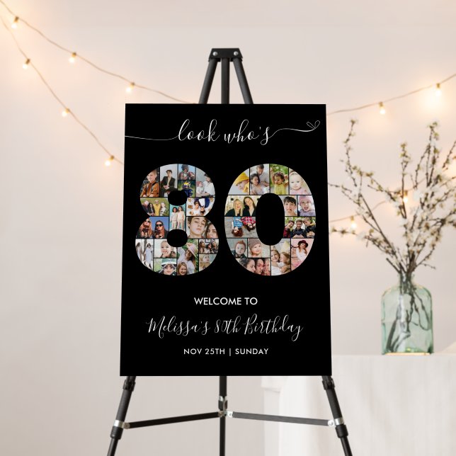 80th Birthday Number 80 Photo Collage Welcome Foam Board (In Situ (Stand))
