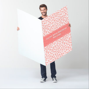 80th Birthday Number Pattern Coral/White Jumbo Card