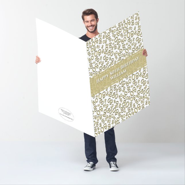 80th Birthday Number Pattern Gold/White Jumbo Card (In Situ)