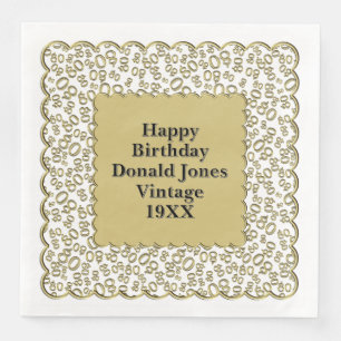 80th Birthday Number Pattern Scallops Gold/White Paper Dinner Napkins