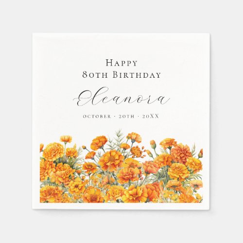 80th Birthday October Birth Month Flower Marigold Napkins