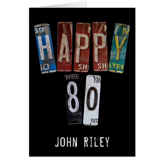 80th birthday old car license plates cards (Front)
