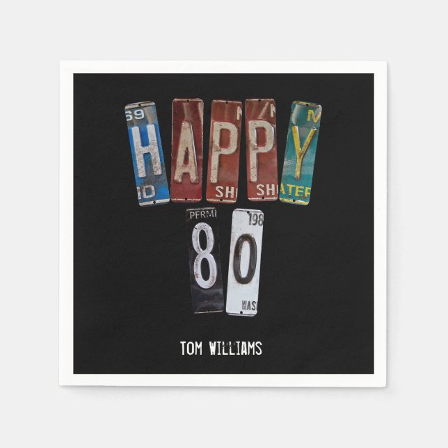 80th Birthday old license plate collection Napkins (Front)
