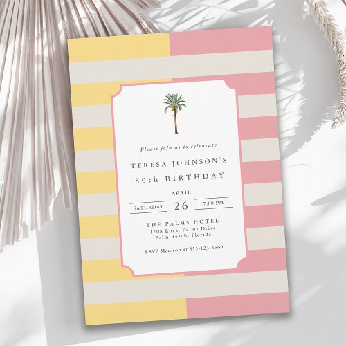 80th Birthday Palm Beach Pastel Stripe Tropical