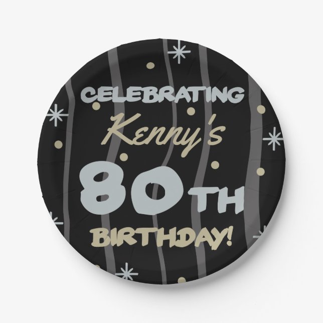 80th Birthday Party Add Your Name Paper Plates (Front)