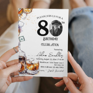 80th birthday party and whisky and drinks invitation