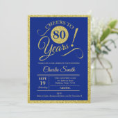80th Birthday Party - ANY AGE Royal Blue Gold Invitation (Standing Front)