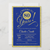80th Birthday Party - ANY AGE Royal Blue Gold Invitation (Front)