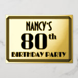 [ Thumbnail: 80th Birthday Party: Art Deco Look “80” and Name Invitation ]