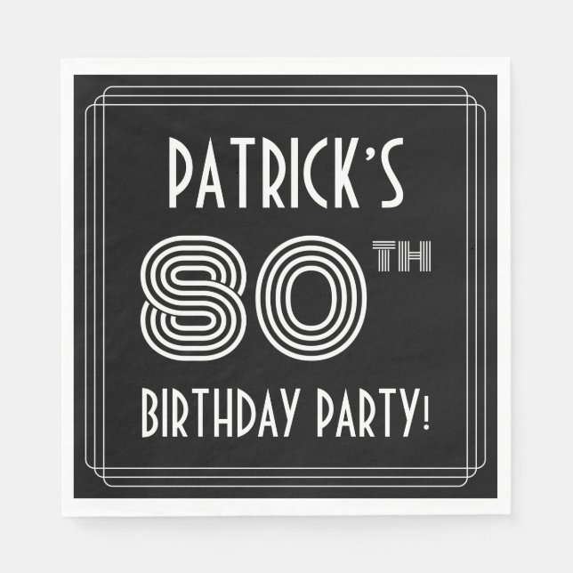 80th Birthday Party: Art Deco Style + Custom Name Napkins (Front)