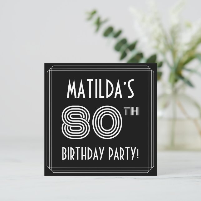 80th Birthday Party: Art Deco Style w/ Custom Name Invitation (Standing Front)
