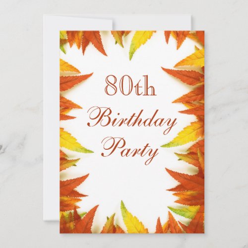 80th Birthday Party AutumnFall Leaves Invitation