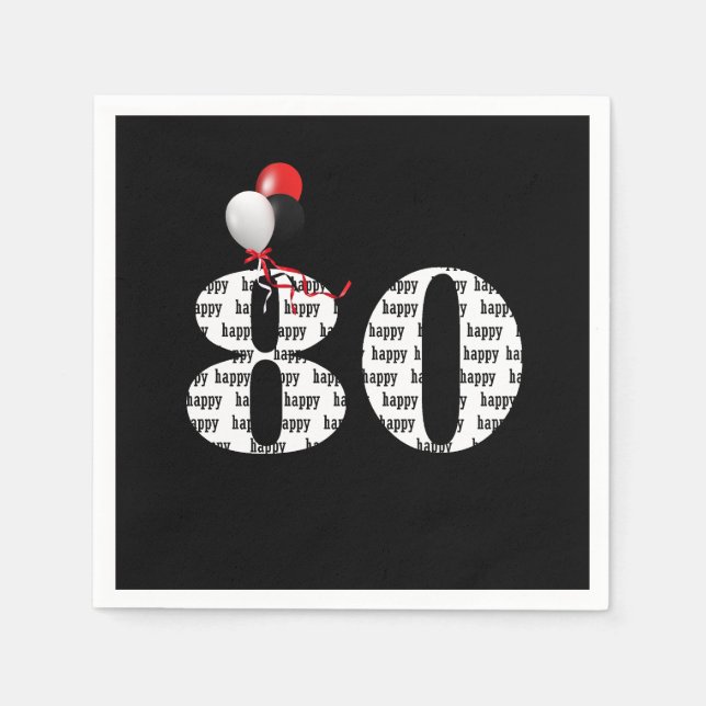 80th Birthday party balloons Napkins (Front)