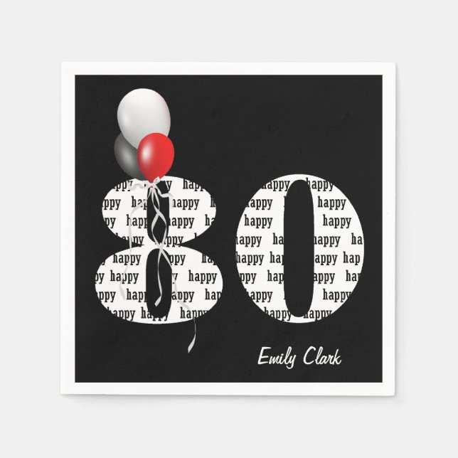 80th birthday party balloons paper napkins (Front)