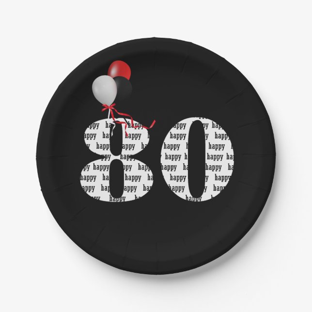 80th birthday party balloons paper plates (Front)
