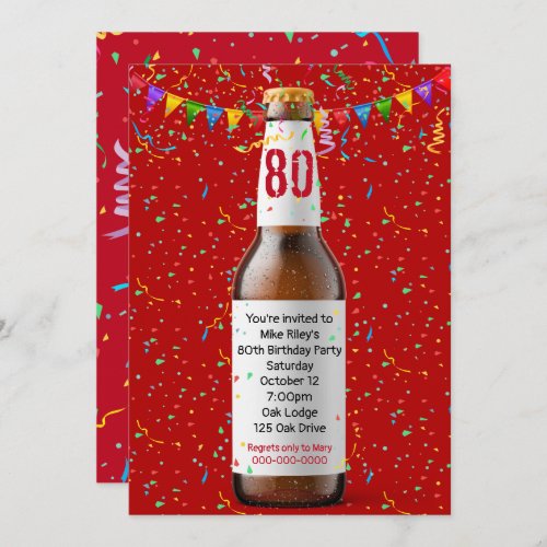 80th Birthday Party Beer Bottle Invitation