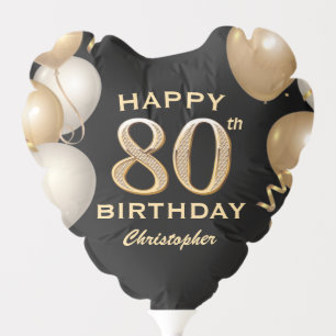 80th Birthday Party Black and Gold Balloons